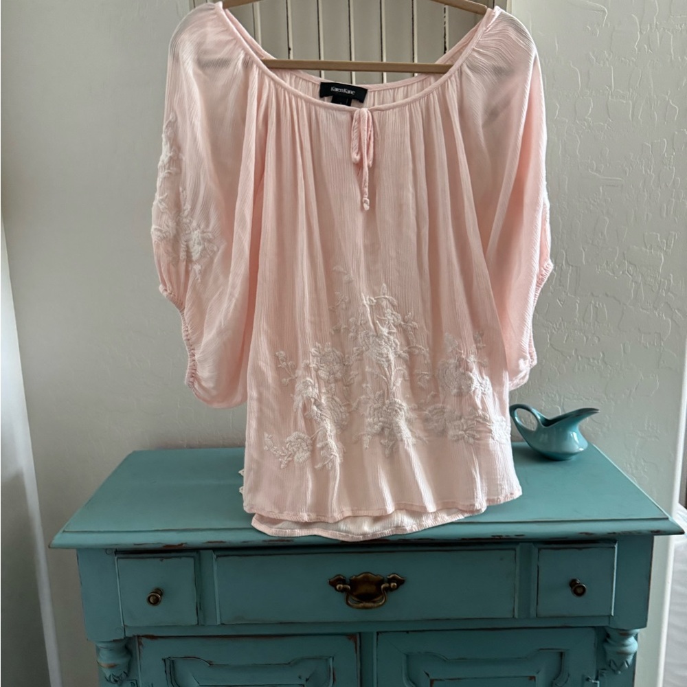 Karen Kane Light Pink Embroidered Peasant Blouse